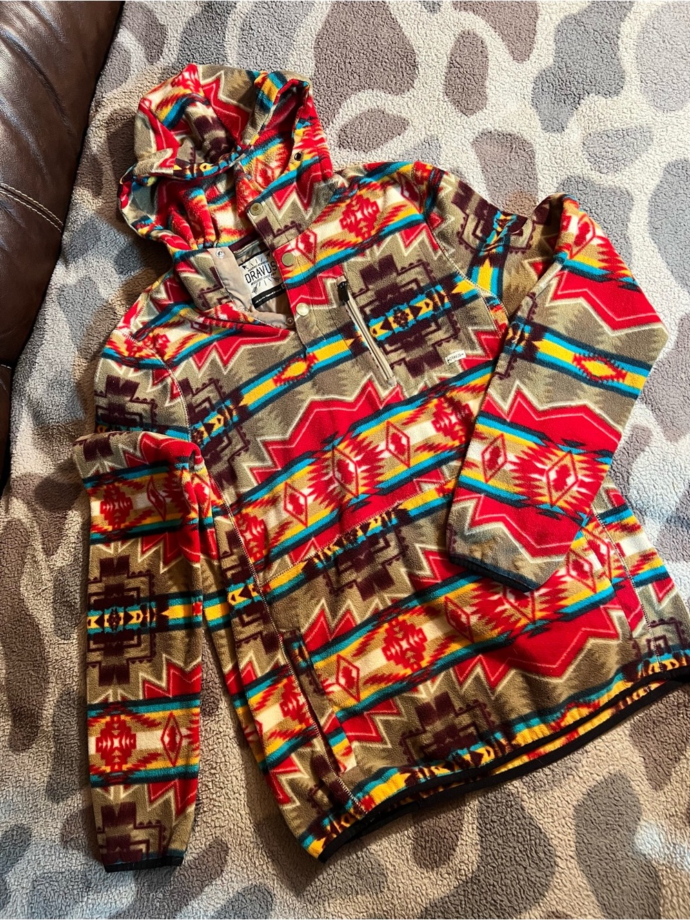 Dravus Red Aztec Hooded Shirt Jacket